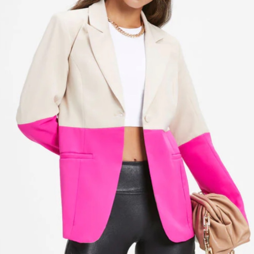 POCKETED COLORBLOCK BLAZER - HOT PINK